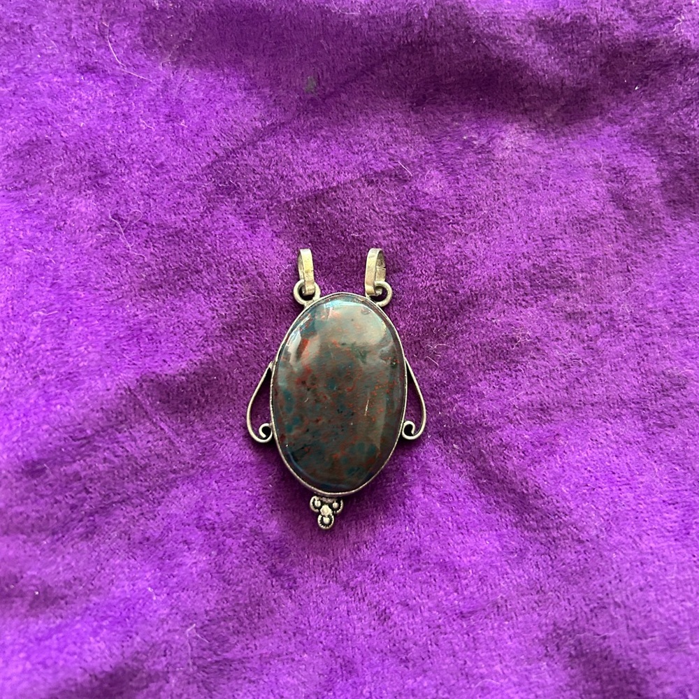VTG TIBETAN SILVER BLOODSTONE PENDANT